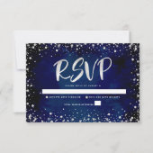 Navy Watercolor Silver Glitzer Script Quinceañera RSVP Karte (Vorderseite)