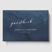 Navy Watercolor Silver Script Elegante Hochzeit Gästebuch (Vorderseite)