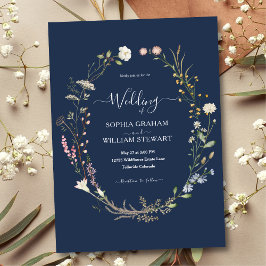Navy Watercolor Wildblume Theme Boho Wedding Einladung