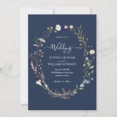 Navy Watercolor Wildblume Theme Boho Wedding Einladung (Vorderseite)