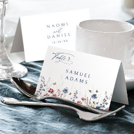 Navy Watercolor Wildflower Foldable Place Card Tischnummer