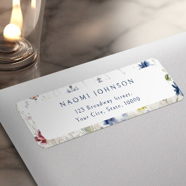 Navy Watercolor Wildflower Rustic Return Address