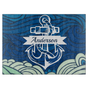 Navy Waves Beach House Schneider Board Anchor & Na Schneidebrett
