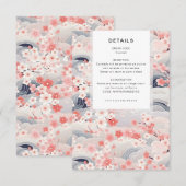 Navy Waves Sakura Blossom Modern Wedding Details Begleitkarte (Vorne/Hinten)