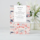 Navy Waves Sakura Blossom Modern Wedding Details Begleitkarte (Stehend Vorderseite)