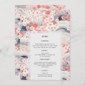 Navy Waves Sakura Floral Modern Wedding Menu Einladung (Vorne/Hinten)