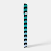 Navy Wavy Stripes Nautic Muster iPhone 15 Hülle (Linke Seite)