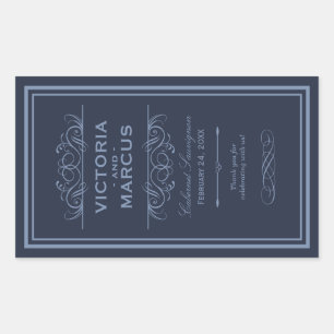 Navy Wedding Wine Bottle Monogram Fevor Labels Rechteckiger Aufkleber