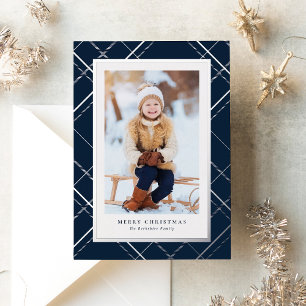 Navy Weihnachten kariert ein Foto elegante Familie Folien Feiertagskarte