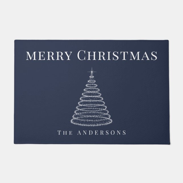 Navy-Weihnachtsbaum personalisiert Türmchen Fußmatte (Vorderseite)