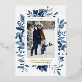 Navy Weihnachtsgebirge Aquarell Foto Folien Feiertagskarte (Vorderseite)