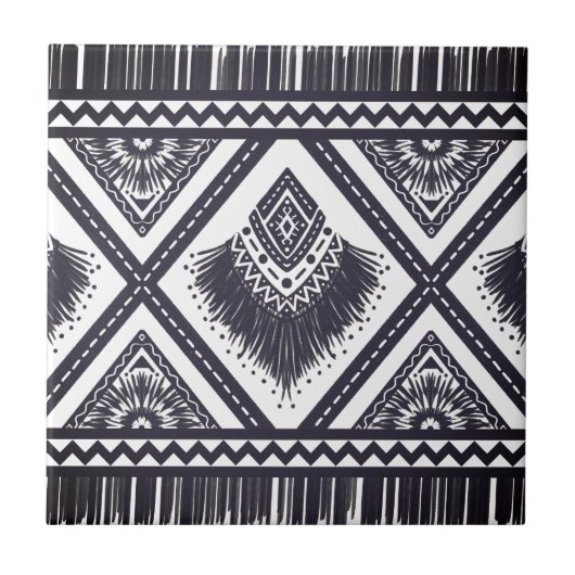 Navy-Weiß-Boho-Muster Fliese (Vorderseite)