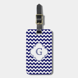 Navy Weiß Chevron Weiß Quatrefoil Monogramm Gepäckanhänger