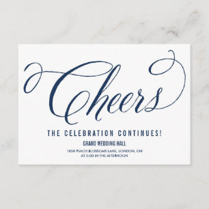 Navy & Weiß Elegante Schrift Hochzeitsempfang Begleitkarte