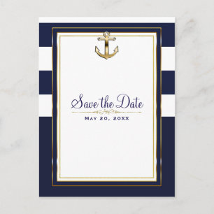 Navy Weiß & Gold Anker Nautilus Save the Date Ankündigungspostkarte