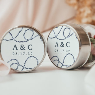 Navy & Weiß | Hochzeitsmonogramm für Seefahrer Runder Aufkleber