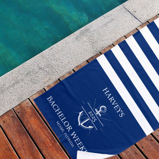 Navy & Weiß Personalisierter Junggesellenabschied Strandtuch