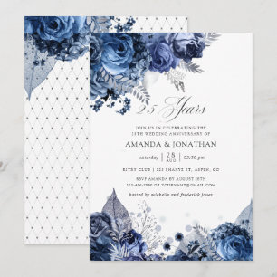 Navy & Weiß Silberfolie 25. Hochzeitstag Einladung