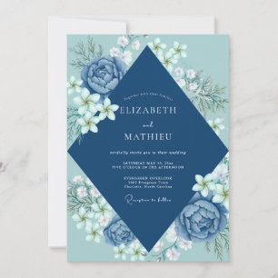Navy Weiße Blatt Hochzeit Einladung