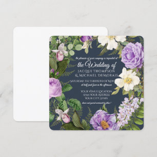 Navy Weiße Lavendelrosen Vintage Botanische Floral Einladung