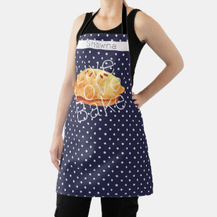 Navy Weiße Punkte Live Love Bake Personalisiert Schürze