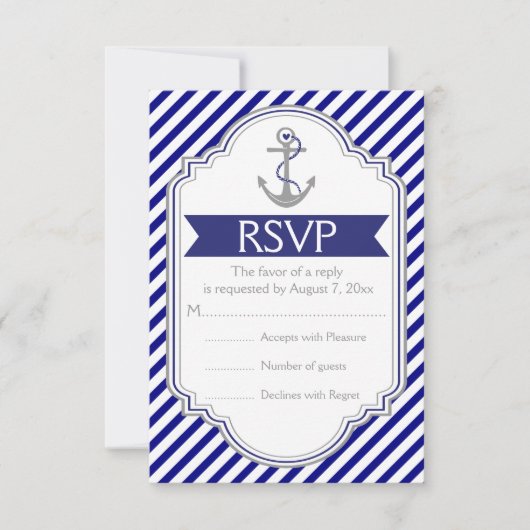 Navy, weißer Anker nautische Hochzeit RSVP Karte (Vorderseite)