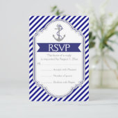 Navy, weißer Anker nautische Hochzeit RSVP Karte (Stehend Vorderseite)