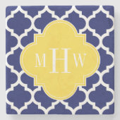 Navy Welch marokkanischer #5 Ananas 3 Initial Mono Steinuntersetzer (Vorderseite)