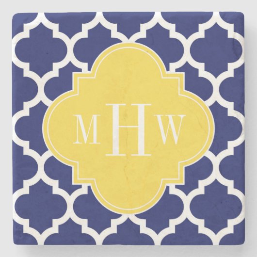 Navy Welch marokkanischer #5 Ananas 3 Initial Mono Steinuntersetzer (Vorderseite)