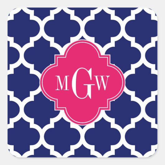 Navy Welch marokkanischer #5 Raspberry 3 Initial M Quadratischer Aufkleber (Vorderseite)