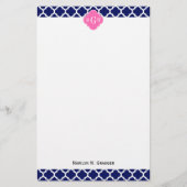 Navy Welches marokkanische #5 Hot Pink2 3 Initial  Briefpapier (Vorderseite)