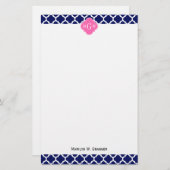 Navy Welches marokkanische #5 Hot Pink2 3 Initial  Briefpapier (Vorne/Hinten)