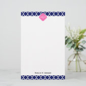 Navy Welches marokkanische #5 Hot Pink2 3 Initial  Briefpapier (Stehend Vorderseite)
