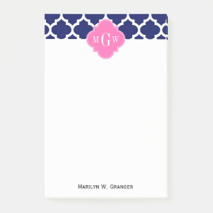 Navy Welches marokkanische #5 Hot Pink2 3 Initial Post-it Klebezettel