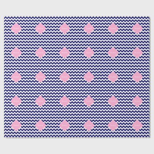 Navy Welches Zickzack ZigZag Pink Quatrefolienmono Geschenkpapier (Flach)
