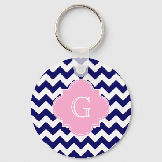Navy Welches Zickzack ZigZag Pink Quatrefolienmono Schlüsselanhänger (Vorderseite)