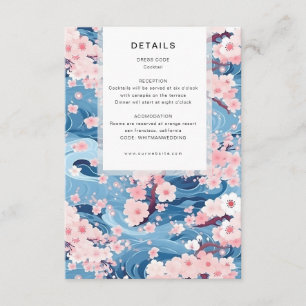 Navy Wellen Sakura Blüten Moderne Hochzeitsdetails Begleitkarte