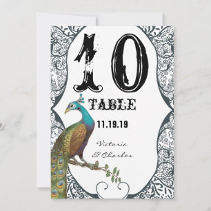 Navy Whimsical Peacock Love Bird Hochzeitstisch Nr Einladung