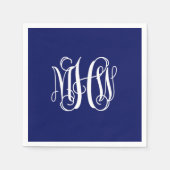 Navy White 3 Initial Vine Script Monogram DIY BG Serviette (Vorderseite)