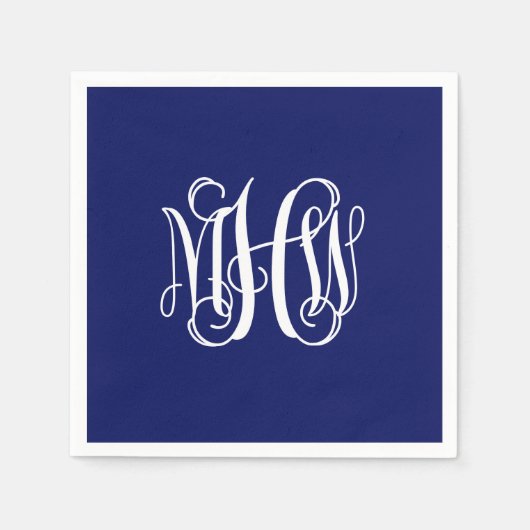 Navy White 3 Initial Vine Script Monogram DIY BG Serviette (Vorderseite)