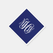 Navy White 3 Initial Vine Script Monogram DIY BG Serviette (Ecke)