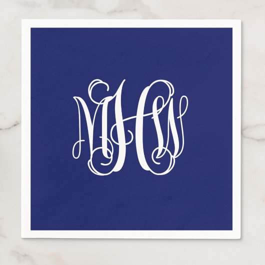 Navy White 3 Initial Vine Script Monogram DIY BG Serviette