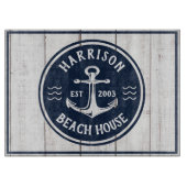 Navy & White Anchor Nautical Family Name Beach Co Schneidebrett (Vorderseite)