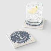 Navy White Anchor Nautical Family Name Beach House Steinuntersetzer (Seitenansicht)