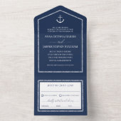 Navy White Anchor Nautical Wedding All In One Einladung (Innen Boden)