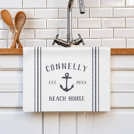 Navy & White Anchor Personalisiert Beach House Geschirrtuch