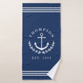 Navy White Anchor Wreath Nautic Name & Year Est Badehandtuch (Badehandtuch)