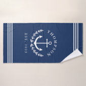 Navy White Anchor Wreath Nautic Name & Year Est Badehandtuch (Badehandtuch)