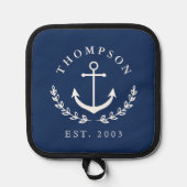 Navy White Anchor Wreath Nautic Name & Year Est Topflappen (Vorderseite)