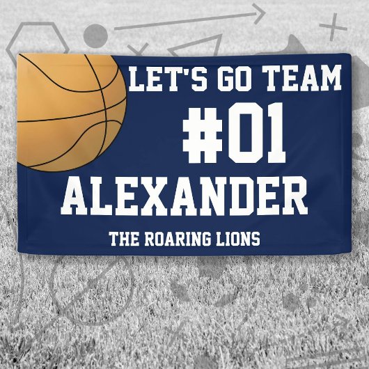 Navy White Basketball Team Spirit Banner